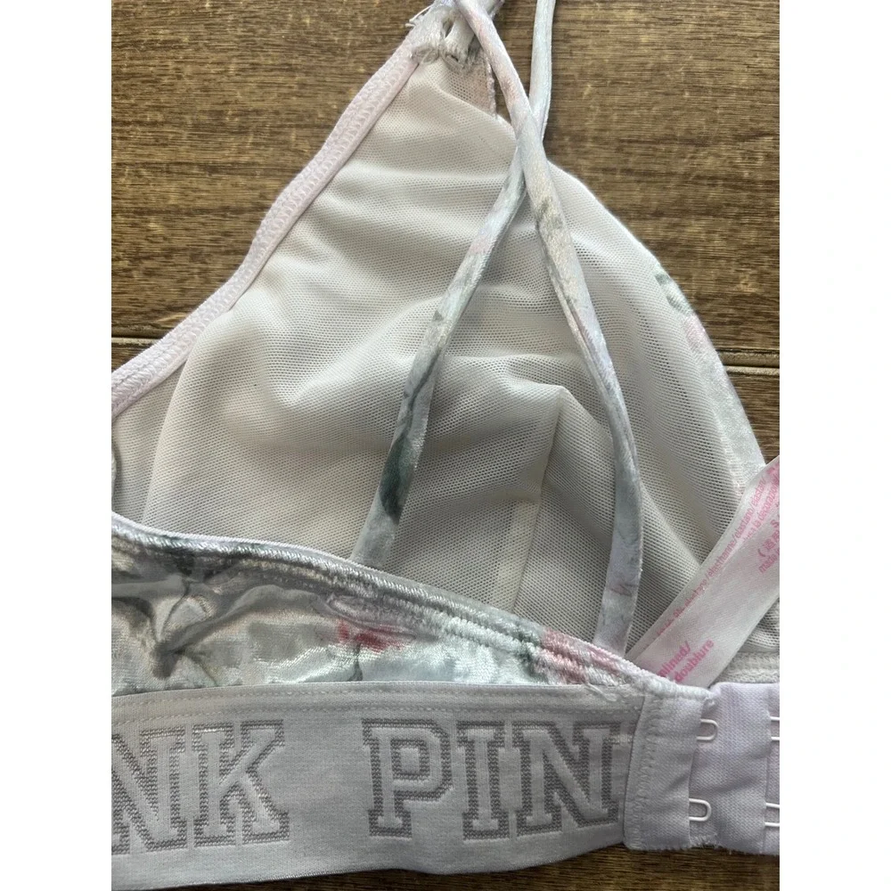 Victoria's Secret‎ PINK Velour Floral Print Unlined Adjustable Bralette SZ SMALL
